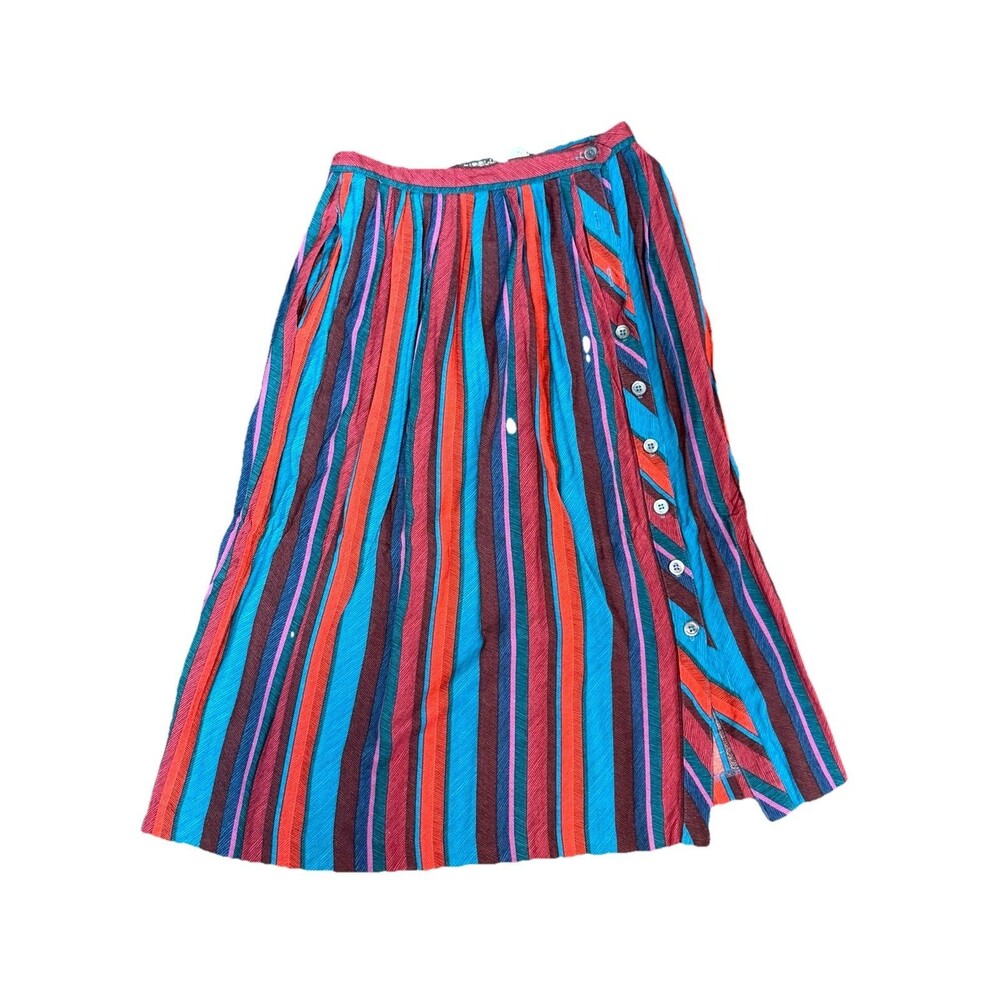 VTG 80s Liz Claiborne Pleated Striped Midi Skirt 100% Rayon ILGWU USA Waist 26